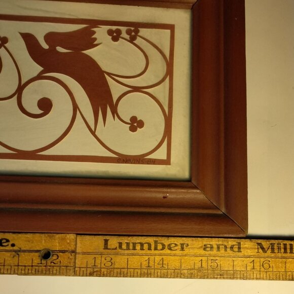 Framed Wooden Folk Art Heart Bird Wall Hanging - Picture 8 of 9